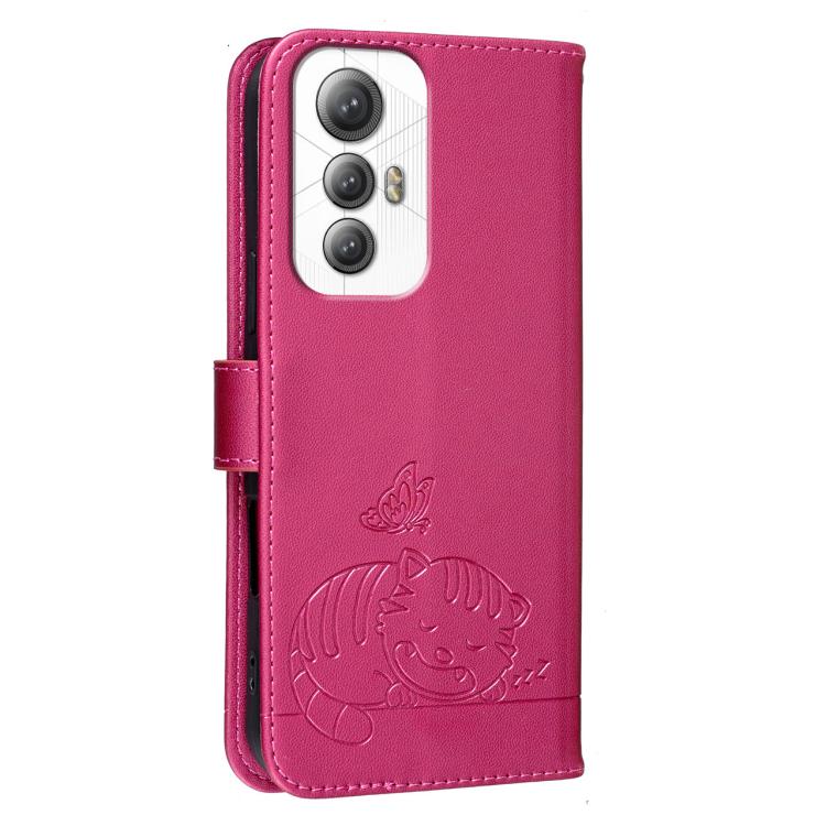 For Cubot Max 5 Cat Butterfly Embossed RFID Vegan Leather Phone Case with Strap