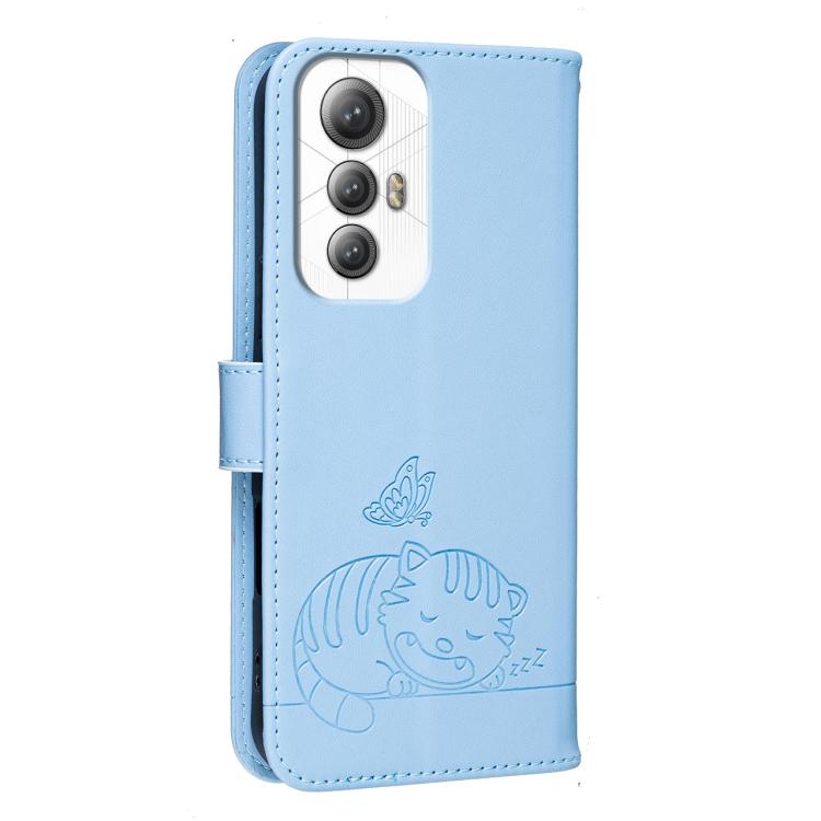 For Cubot Max 5 Cat Butterfly Embossed RFID Vegan Leather Phone Case with Strap