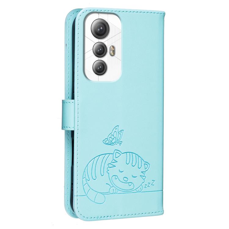 For Cubot Max 5 Cat Butterfly Embossed RFID Vegan Leather Phone Case with Strap