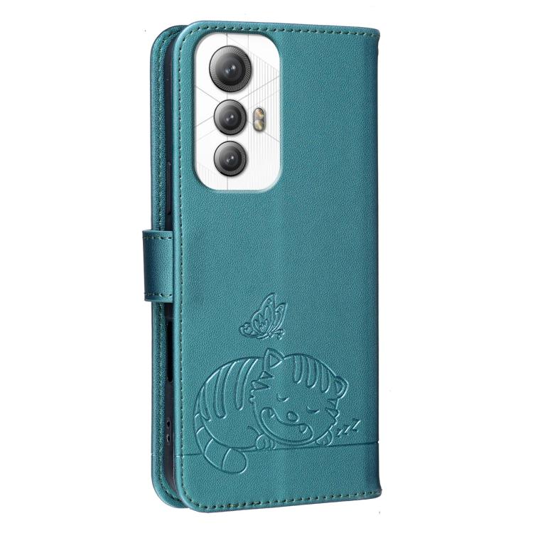 For Cubot Max 5 Cat Butterfly Embossed RFID Vegan Leather Phone Case with Strap