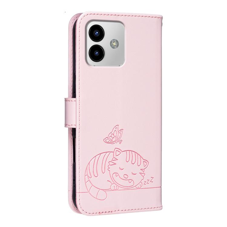 For Cubot Note 40 Cat Butterfly Embossed RFID Vegan Leather Phone Case with Strap