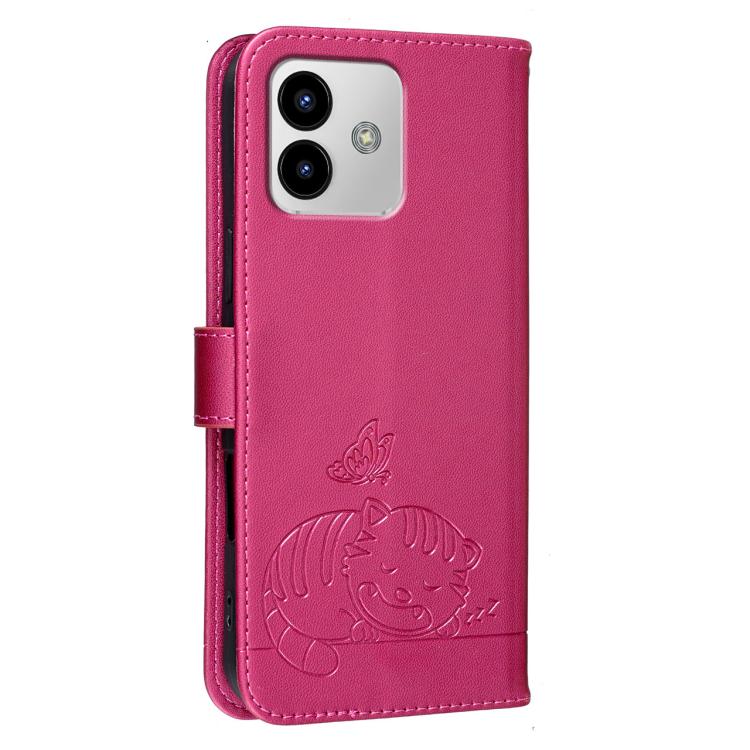 For Cubot Note 40 Cat Butterfly Embossed RFID Vegan Leather Phone Case with Strap