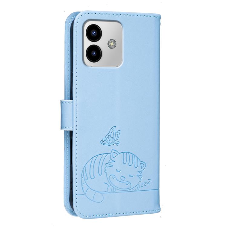 For Cubot Note 40 Cat Butterfly Embossed RFID Vegan Leather Phone Case with Strap