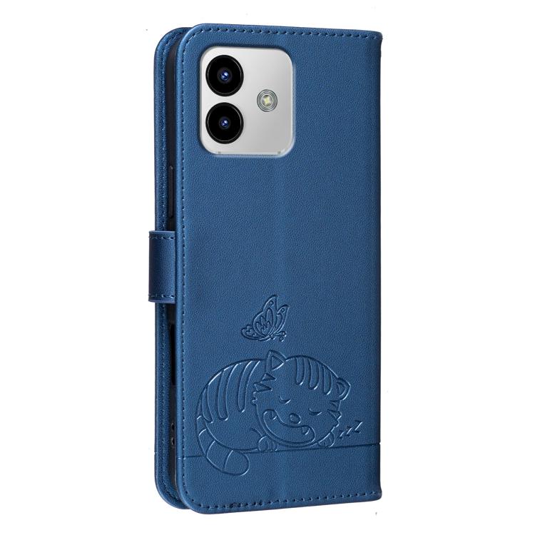 For Cubot Note 40 Cat Butterfly Embossed RFID Vegan Leather Phone Case with Strap