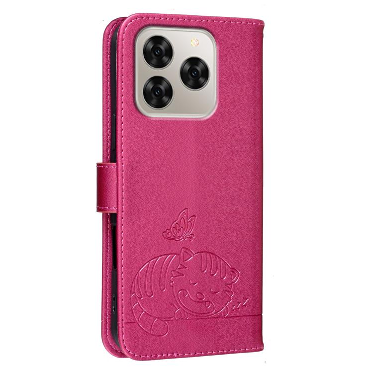 For Cubot Note 60 4G Cat Butterfly Embossed RFID Vegan Leather Phone Case with Strap