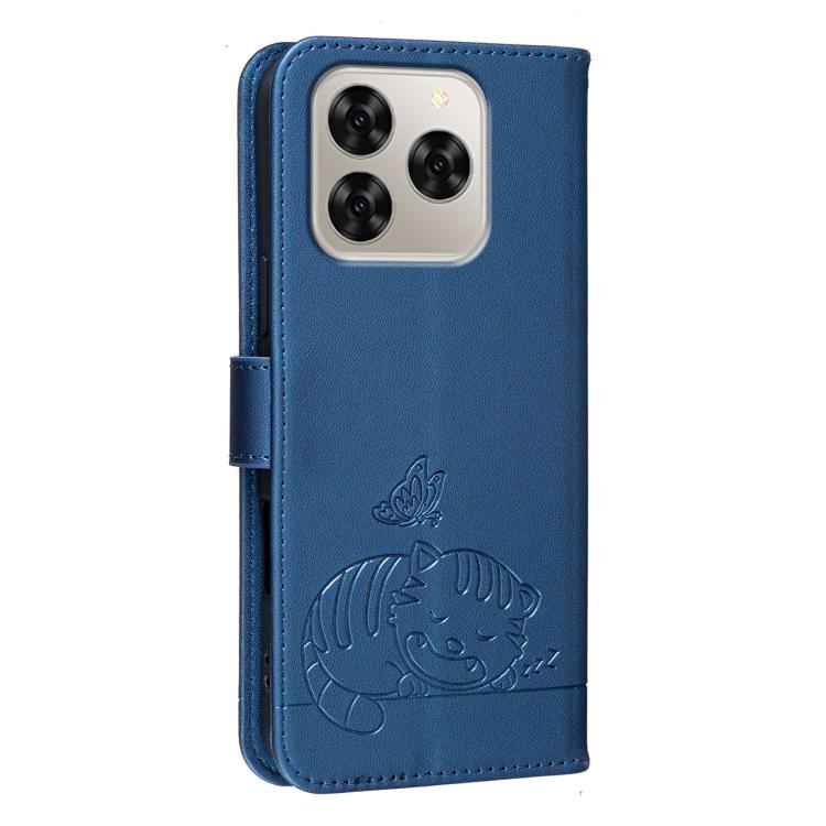 For Cubot Note 60 4G Cat Butterfly Embossed RFID Vegan Leather Phone Case with Strap