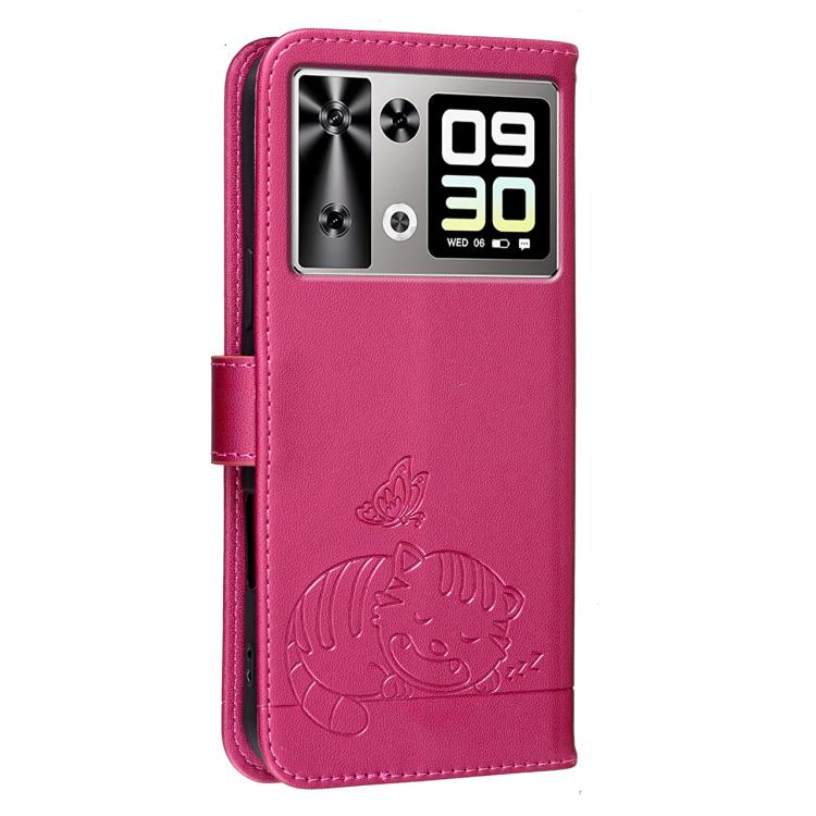 For Cubot P90 Cat Butterfly Embossed RFID Vegan Leather Phone Case with Strap