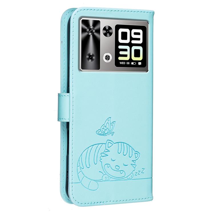 For Cubot P90 Cat Butterfly Embossed RFID Vegan Leather Phone Case with Strap