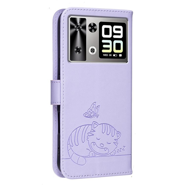 For Cubot P90 Cat Butterfly Embossed RFID Vegan Leather Phone Case with Strap