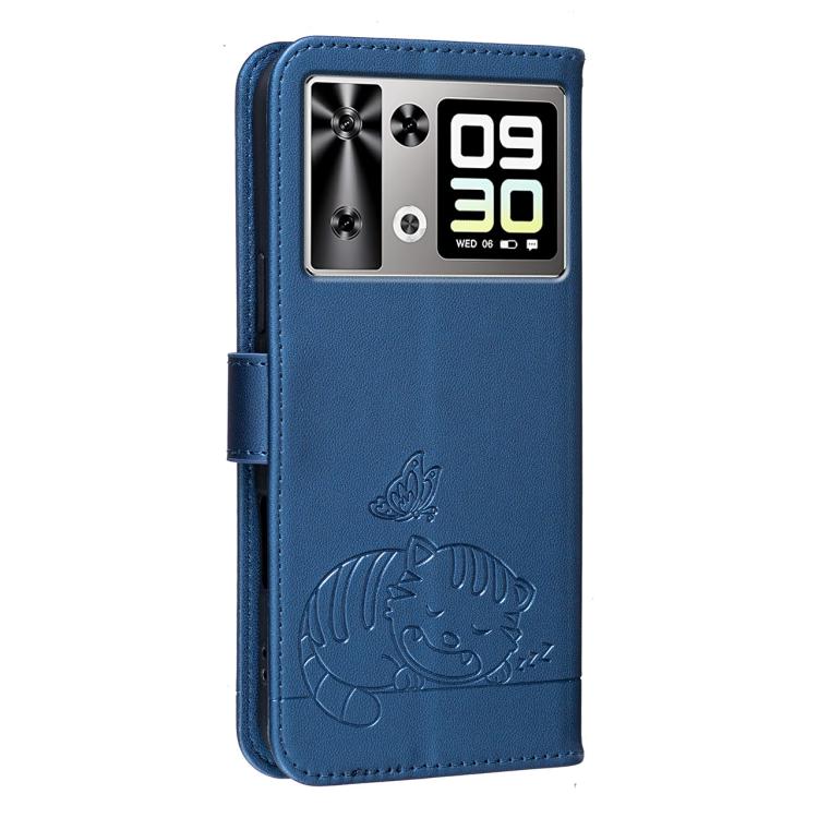 For Cubot P90 Cat Butterfly Embossed RFID Vegan Leather Phone Case with Strap