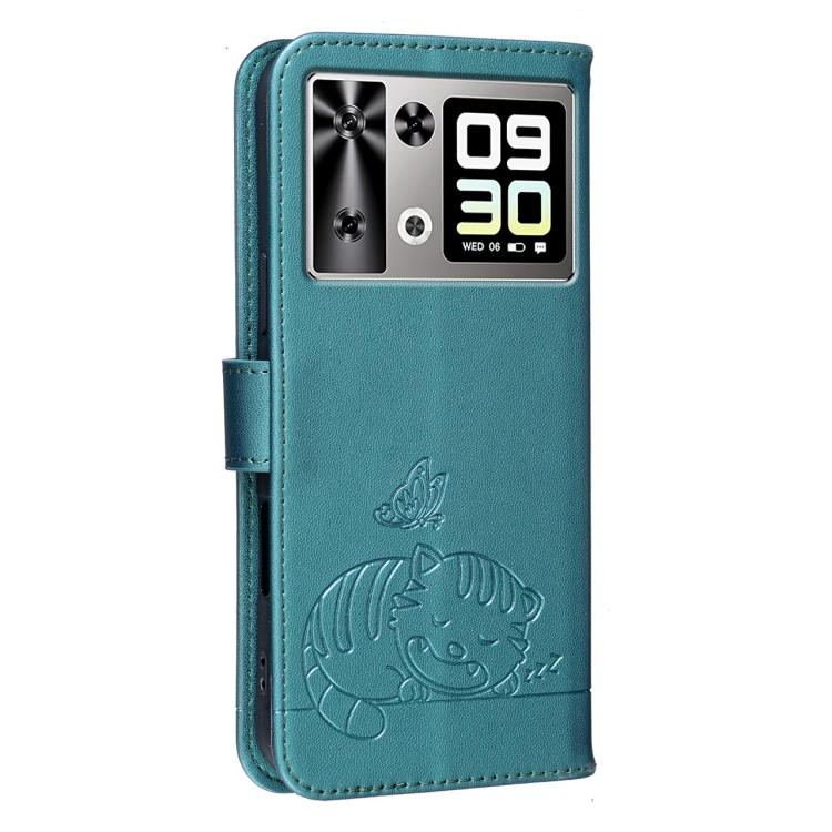 For Cubot P90 Cat Butterfly Embossed RFID Vegan Leather Phone Case with Strap