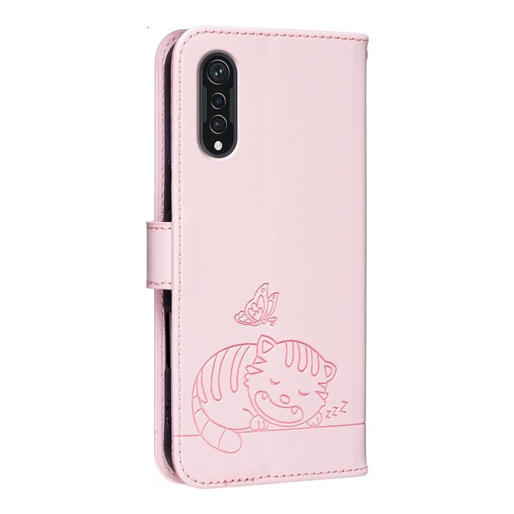 For Cubot X70 Cat Butterfly Embossed RFID Vegan Leather Phone Case with Strap