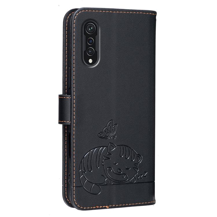 For Cubot X70 Cat Butterfly Embossed RFID Vegan Leather Phone Case with Strap