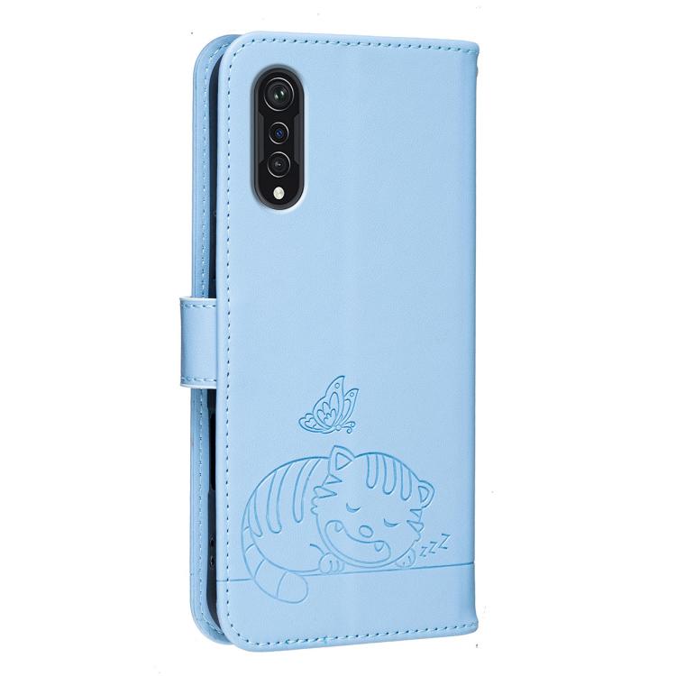For Cubot X70 Cat Butterfly Embossed RFID Vegan Leather Phone Case with Strap