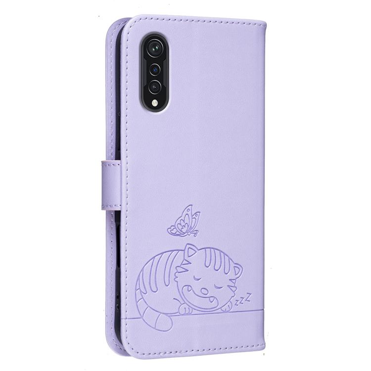 For Cubot X70 Cat Butterfly Embossed RFID Vegan Leather Phone Case with Strap