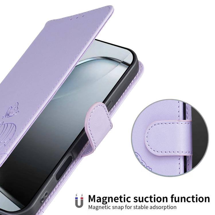 For Cubot X70 Cat Butterfly Embossed RFID Vegan Leather Phone Case with Strap