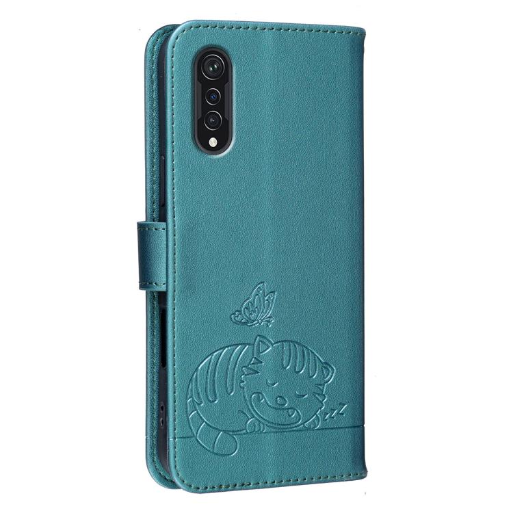 For Cubot X70 Cat Butterfly Embossed RFID Vegan Leather Phone Case with Strap