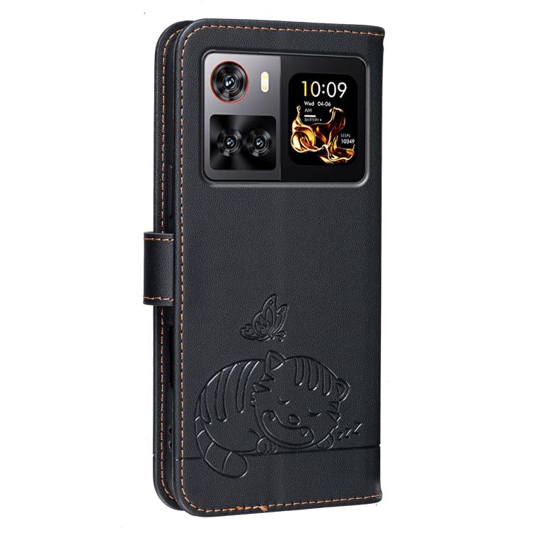 For Cubot X100 Cat Butterfly Embossed RFID Vegan Leather Phone Case with Strap