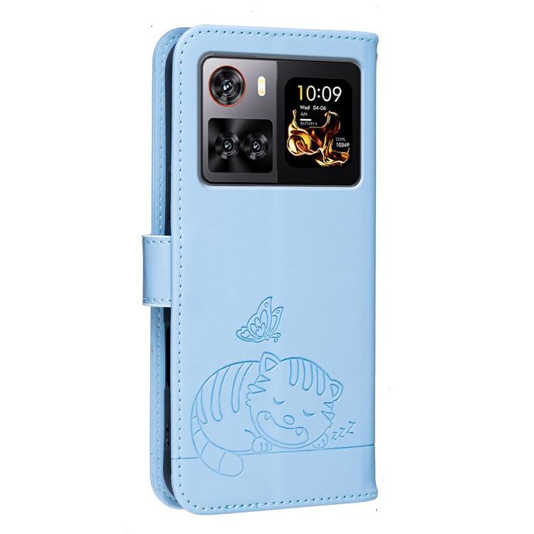 For Cubot X100 Cat Butterfly Embossed RFID Vegan Leather Phone Case with Strap