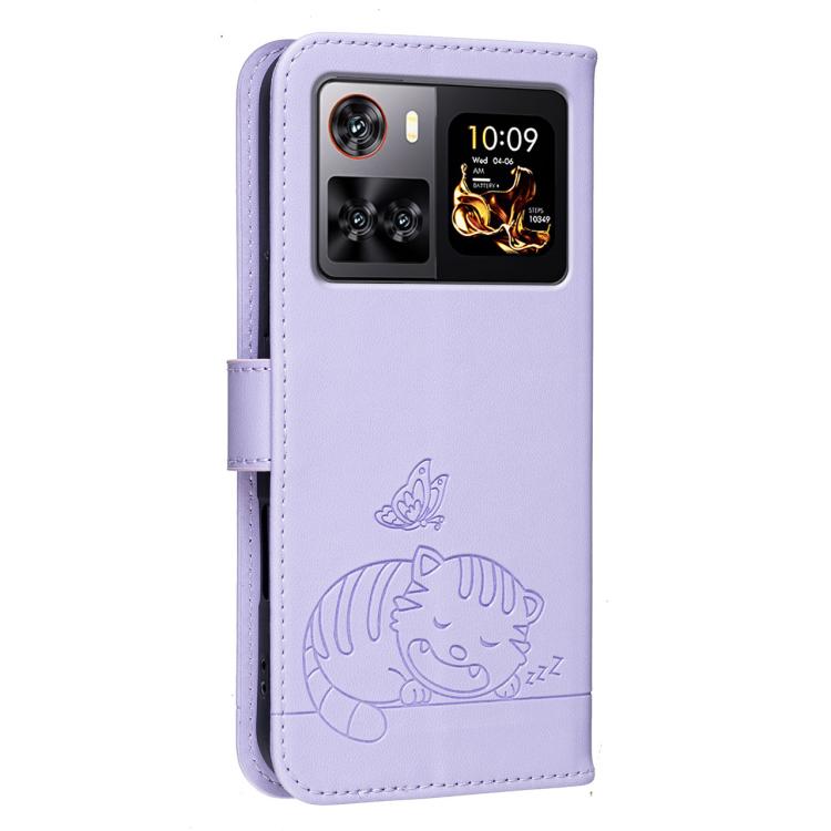 For Cubot X100 Cat Butterfly Embossed RFID Vegan Leather Phone Case with Strap