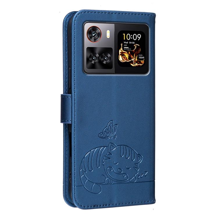 For Cubot X100 Cat Butterfly Embossed RFID Vegan Leather Phone Case with Strap