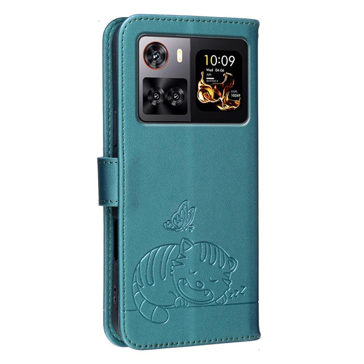 For Cubot X100 Cat Butterfly Embossed RFID Vegan Leather Phone Case with Strap