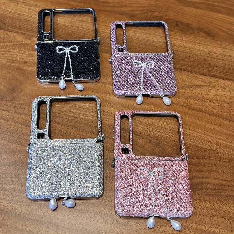 For Huawei Pura X Sparkling Glitter Pearl Tassel Bow Shockproof Phone Case