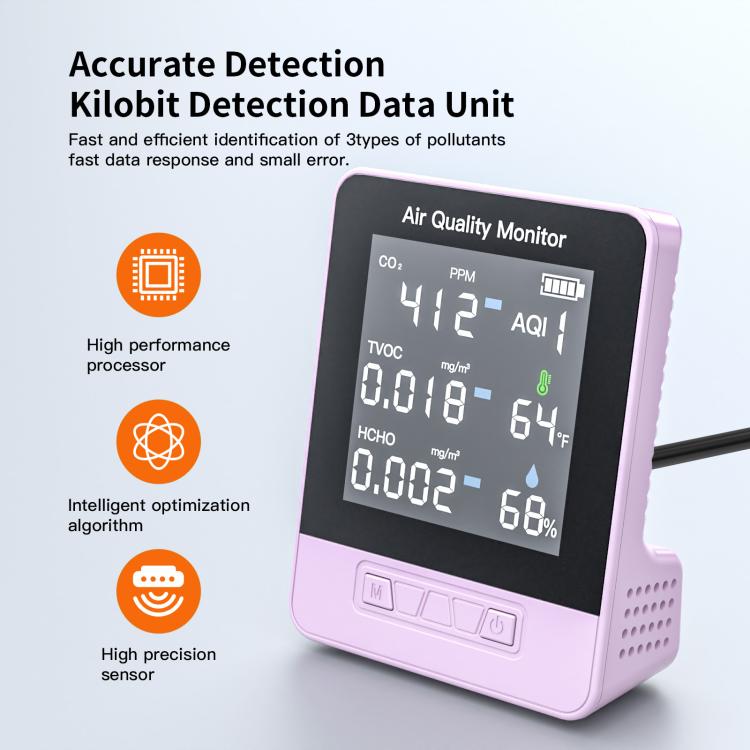 DA10 6-in-1 Smart Air Quality Monitor with 2.8-inch LCD Screen