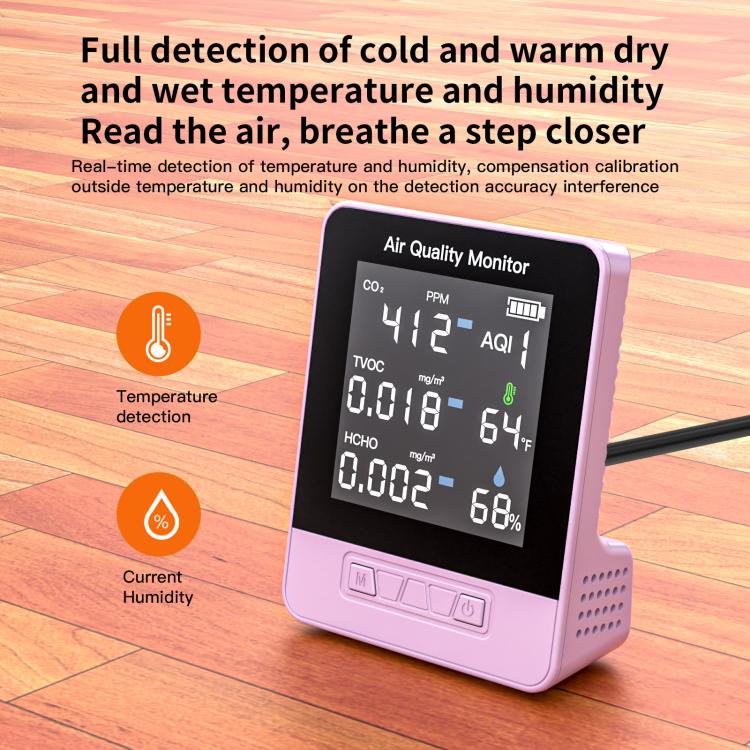 DA10 6-in-1 Smart Air Quality Monitor with 2.8-inch LCD Screen