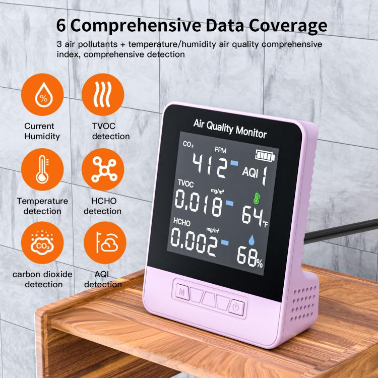 DA10 6-in-1 Smart Air Quality Monitor with 2.8-inch LCD Screen