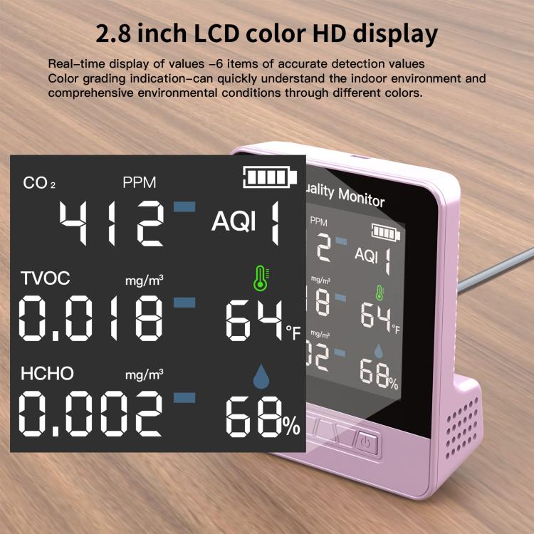DA10 6-in-1 Smart Air Quality Monitor with 2.8-inch LCD Screen