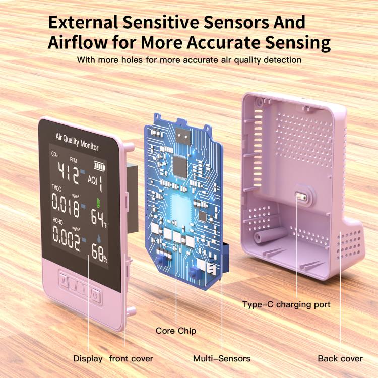 DA10 6-in-1 Smart Air Quality Monitor with 2.8-inch LCD Screen