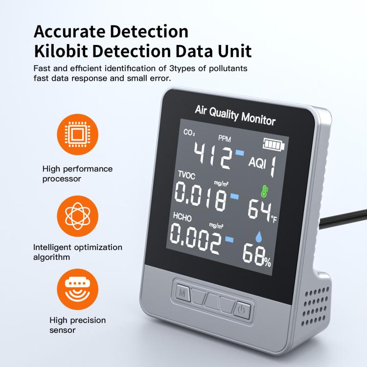 DA10 6-in-1 Smart Air Quality Monitor with 2.8-inch LCD Screen