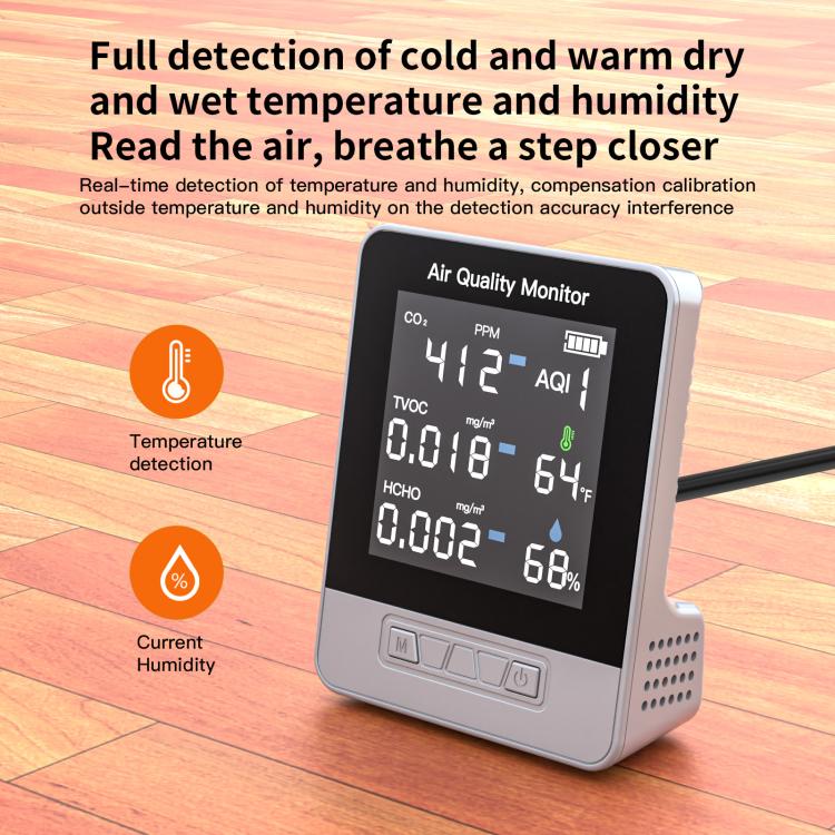 DA10 6-in-1 Smart Air Quality Monitor with 2.8-inch LCD Screen