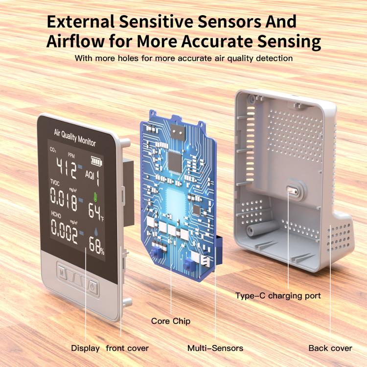 DA10 6-in-1 Smart Air Quality Monitor with 2.8-inch LCD Screen