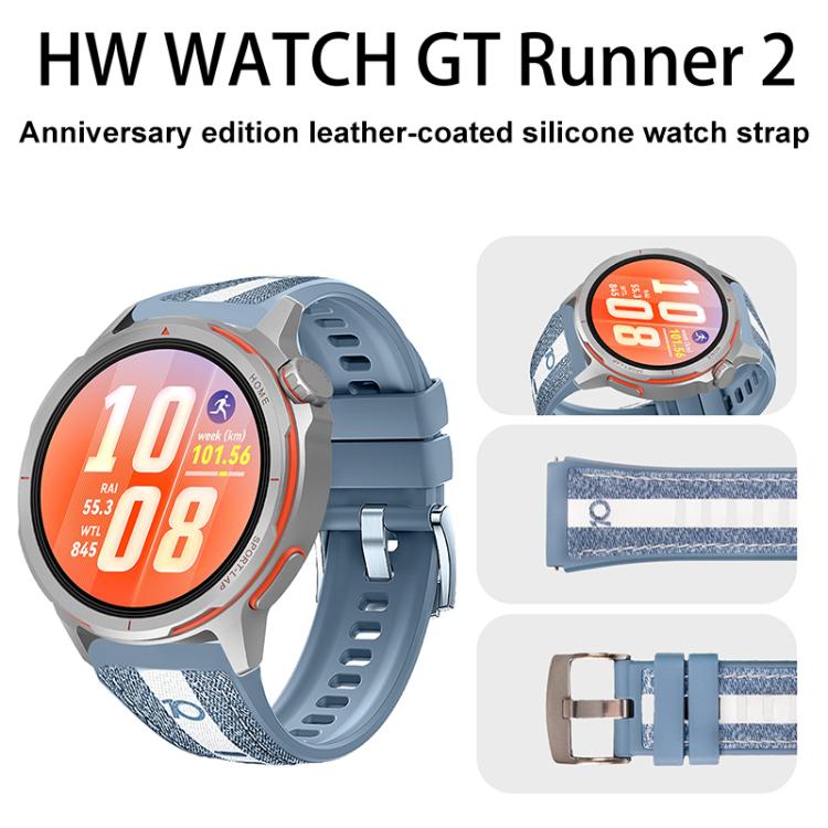 For Huawei Watch Ultimate 2 Anniversary Edition Spring Ear Skin Leather Silicone Watch Band - Blue
