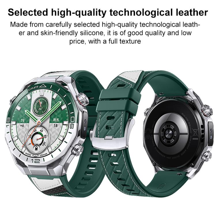 For Huawei Watch Ultimate 2 Spring Ear Style Microfiber Leather Skin Silicone Watch Band - Green