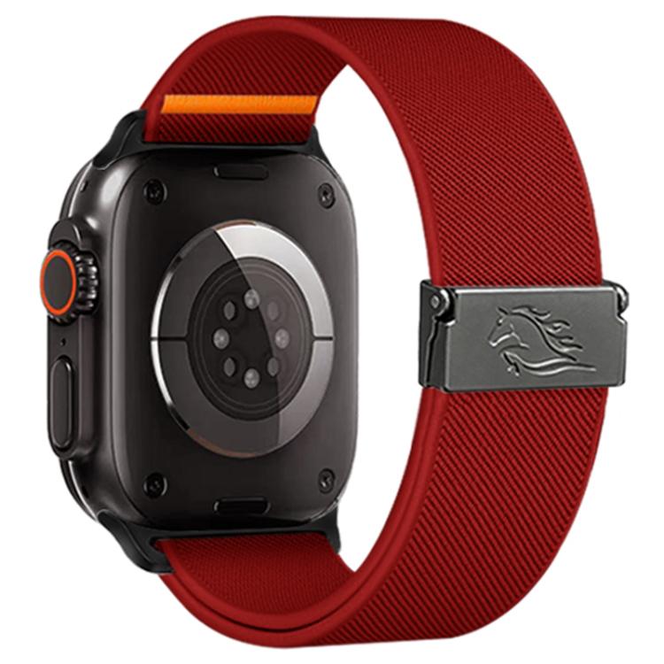 For Apple Watch 46mm / 49mm / 45mm / 44mm Stretch Nylon Titanium Gray Fly Horse Buckle Watch Band