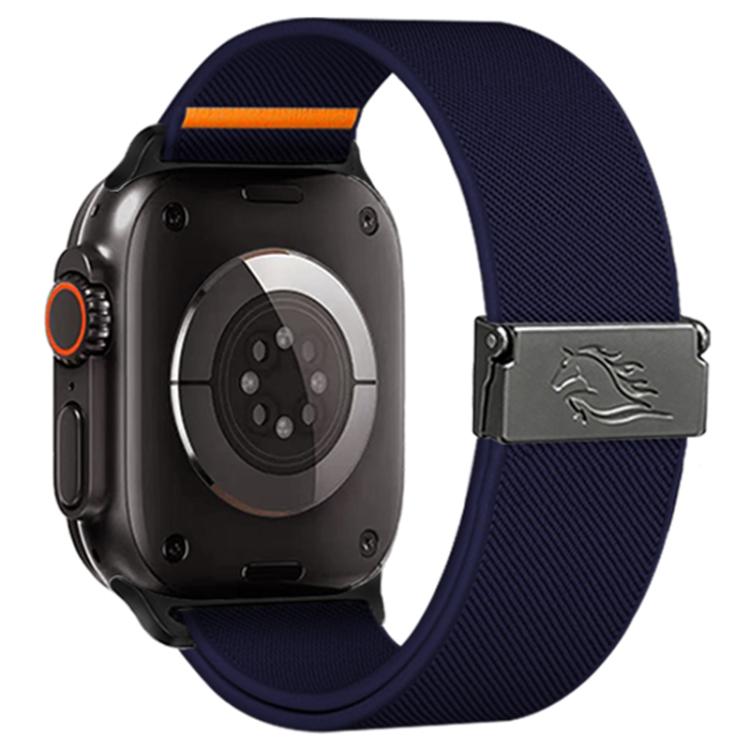 For Apple Watch 46mm / 49mm / 45mm / 44mm Stretch Nylon Titanium Gray Fly Horse Buckle Watch Band