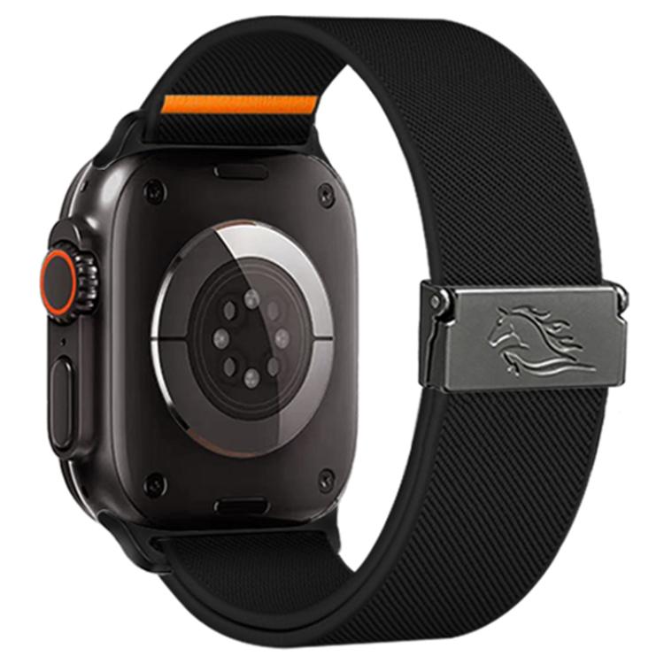 For Apple Watch 46mm / 49mm / 45mm / 44mm Stretch Nylon Titanium Gray Fly Horse Buckle Watch Band