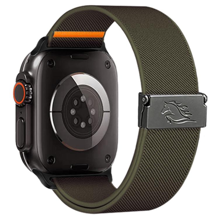 For Apple Watch 46mm / 49mm / 45mm / 44mm Stretch Nylon Titanium Gray Fly Horse Buckle Watch Band