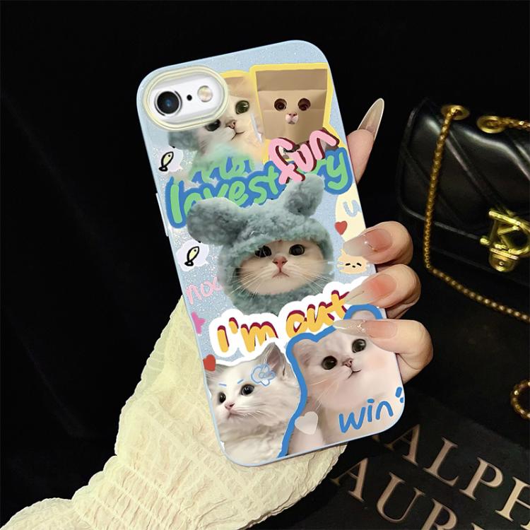 For iPhone 6 / 6s Cats Pattern IMD Glitter PC Hybrid TPU Phone Case