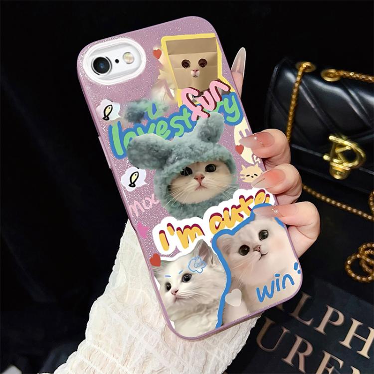 For iPhone 6 / 6s Cats Pattern IMD Glitter PC Hybrid TPU Phone Case