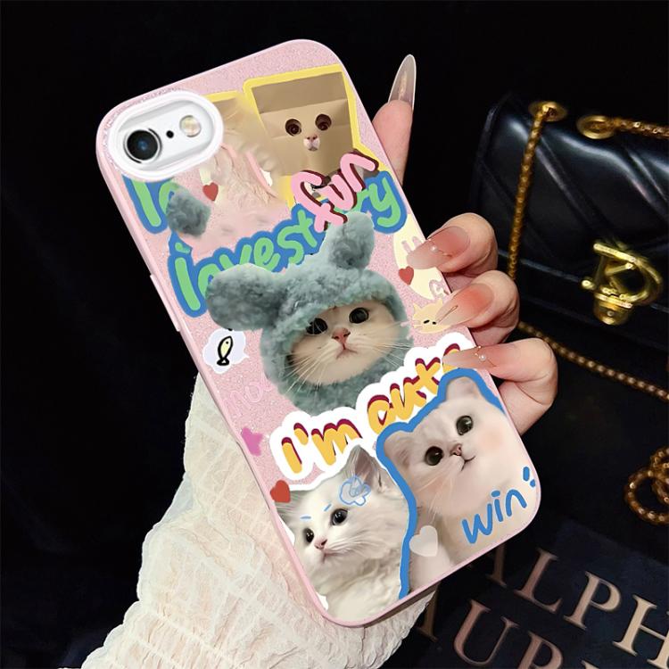 For iPhone 6 Plus / 6s Plus Cats Pattern IMD Glitter PC Hybrid TPU Phone Case