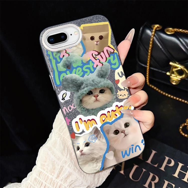 For iPhone 8 Plus / 7 Plus Cats Pattern IMD Glitter PC Hybrid TPU Phone Case
