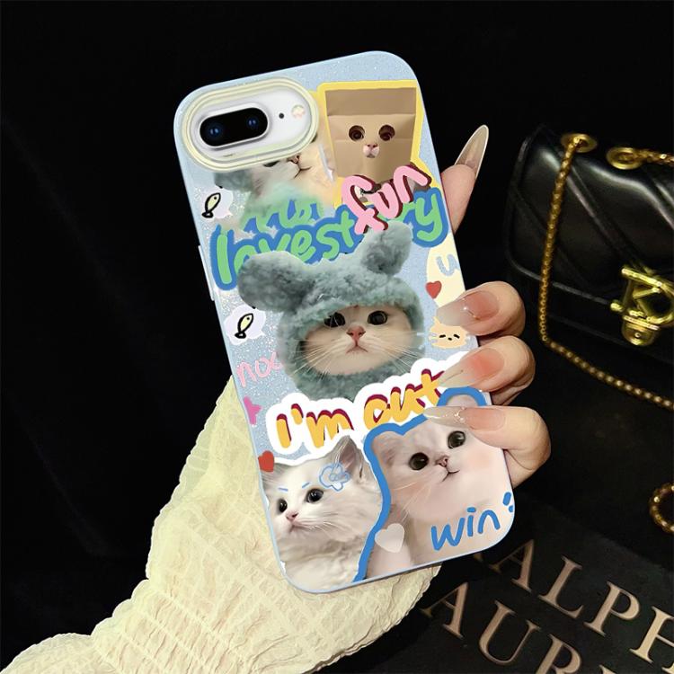 For iPhone 8 Plus / 7 Plus Cats Pattern IMD Glitter PC Hybrid TPU Phone Case