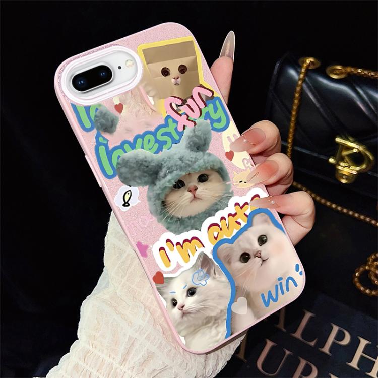 For iPhone 8 Plus / 7 Plus Cats Pattern IMD Glitter PC Hybrid TPU Phone Case