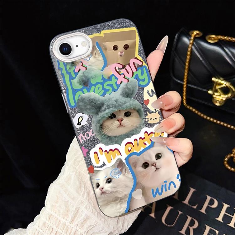 For iPhone SE 2022 / SE 2020 Cats Pattern IMD Glitter PC Hybrid TPU Phone Case