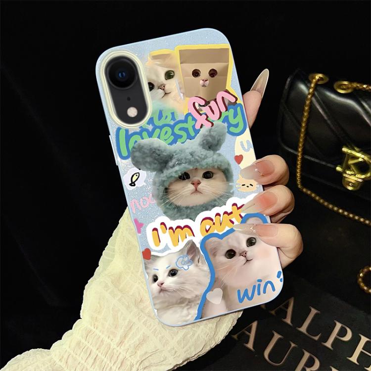 For iPhone XR Cats Pattern IMD Glitter PC Hybrid TPU Phone Case