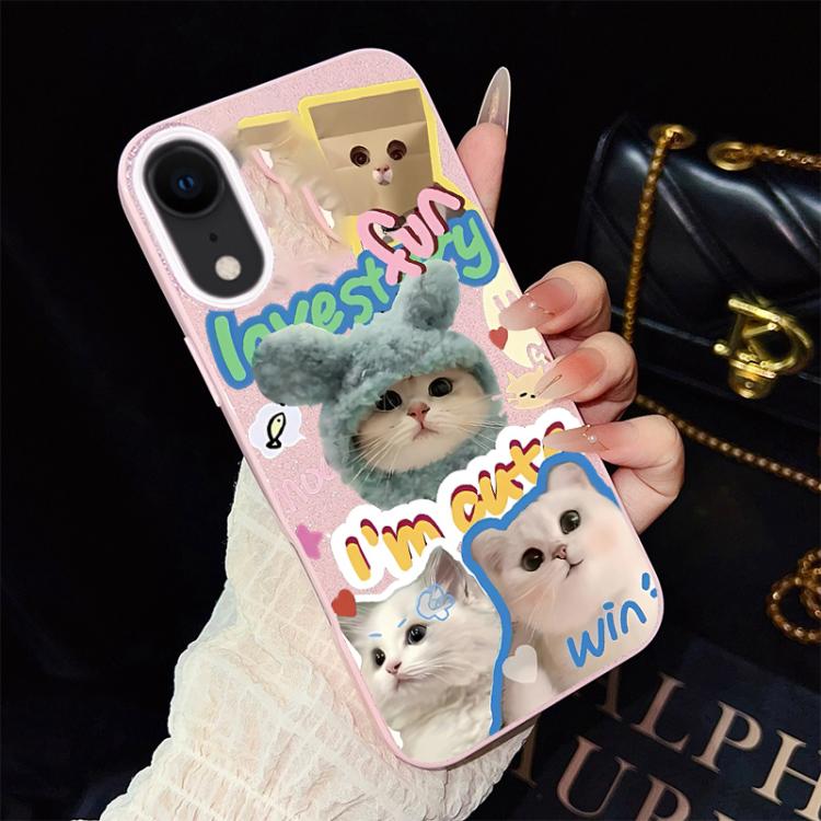 For iPhone XR Cats Pattern IMD Glitter PC Hybrid TPU Phone Case